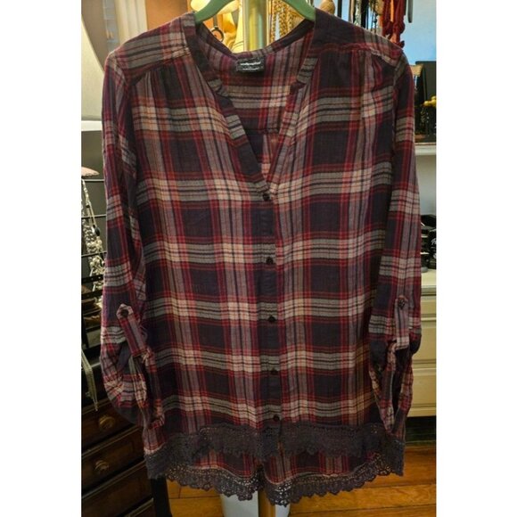 WT # 1064 Women's Large Wall Papher Button Front Tunic Top - Picture 1 of 4